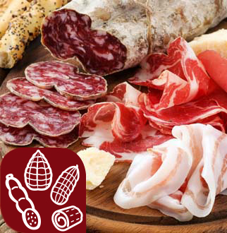 Emilia Romagna
ZIBELLO (PR)
▪ Coppa di Parma I.G.P.
▪ Culatello di Zibello D.O.P.
▪ Salame di Felino I.G.P.
▪ Strolghino di Culatello
▪ Pancetta
 …